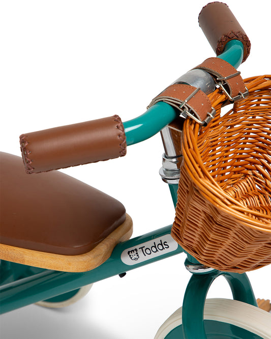 Todds Trike-ISO 8124 Certified-Detachable & Height Adjustable Parent Handlebar-With Birchwood Pedals & Vegan Leather Padded Seat-For 18M+-Mermaid Teal