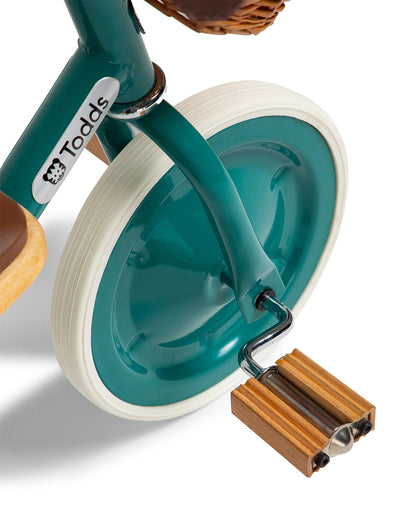 Todds Trike-ISO 8124 Certified-Detachable & Height Adjustable Parent Handlebar-With Birchwood Pedals & Vegan Leather Padded Seat-For 18M+-Mermaid Teal