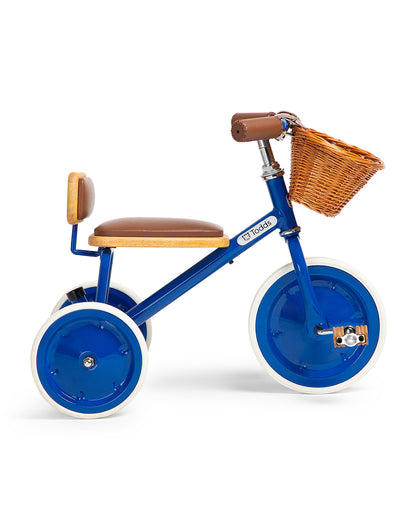 Todds Trike-ISO 8124 Certified-Detachable & Height Adjustable Parent Handlebar-With Birchwood Pedals & Vegan Leather Padded Seat-For 18M+-Boat Blue