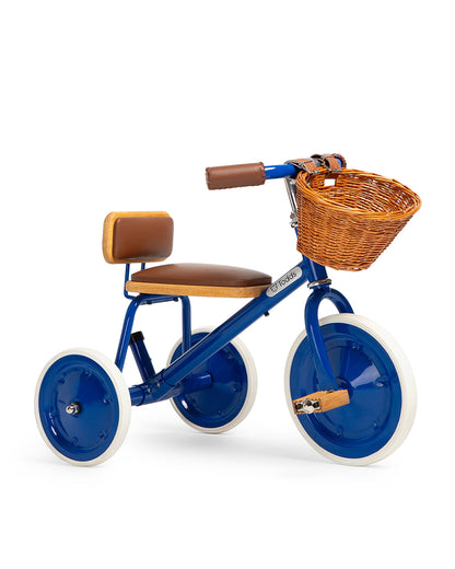 Todds Trike-ISO 8124 Certified-Detachable & Height Adjustable Parent Handlebar-With Birchwood Pedals & Vegan Leather Padded Seat-For 18M+-Boat Blue