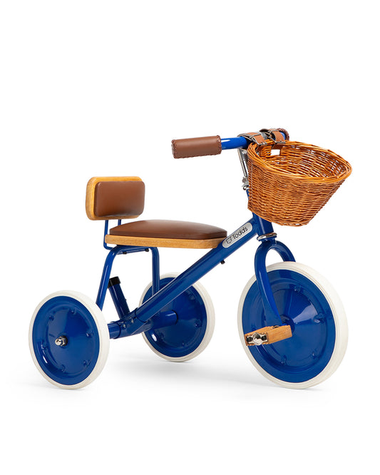 Todds Trike-ISO 8124 Certified-Detachable & Height Adjustable Parent Handlebar-With Birchwood Pedals & Vegan Leather Padded Seat-For 18M+-Boat Blue