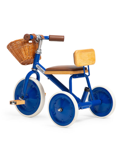 Todds Trike-ISO 8124 Certified-Detachable & Height Adjustable Parent Handlebar-With Birchwood Pedals & Vegan Leather Padded Seat-For 18M+-Boat Blue