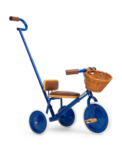 Todds Trike-ISO 8124 Certified-Detachable & Height Adjustable Parent Handlebar-With Birchwood Pedals & Vegan Leather Padded Seat-For 18M+-Boat Blue