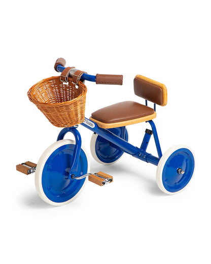 Todds Trike-ISO 8124 Certified-Detachable & Height Adjustable Parent Handlebar-With Birchwood Pedals & Vegan Leather Padded Seat-For 18M+-Boat Blue