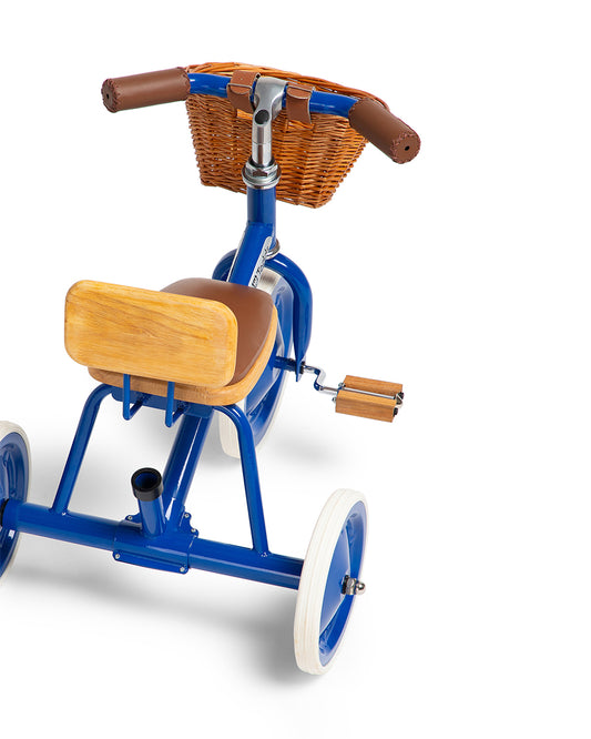 Todds Trike-ISO 8124 Certified-Detachable & Height Adjustable Parent Handlebar-With Birchwood Pedals & Vegan Leather Padded Seat-For 18M+-Boat Blue
