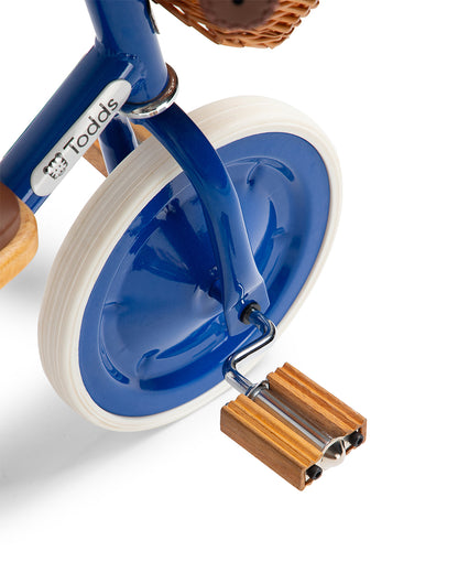 Todds Trike-ISO 8124 Certified-Detachable & Height Adjustable Parent Handlebar-With Birchwood Pedals & Vegan Leather Padded Seat-For 18M+-Boat Blue