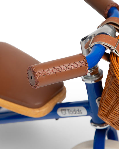 Todds Trike-ISO 8124 Certified-Detachable & Height Adjustable Parent Handlebar-With Birchwood Pedals & Vegan Leather Padded Seat-For 18M+-Boat Blue