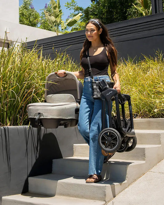 Nuna Cari Next Carry Cot With Base Curv-Carry Cot Features (Doubling As Car Seat and Carry Cot, 3 Point Harness, Upto 13 Kg)-Base Features (Smart Swivel Lock- Button For 360 Degrees Rotation Adjustment)-Granite & Caviar