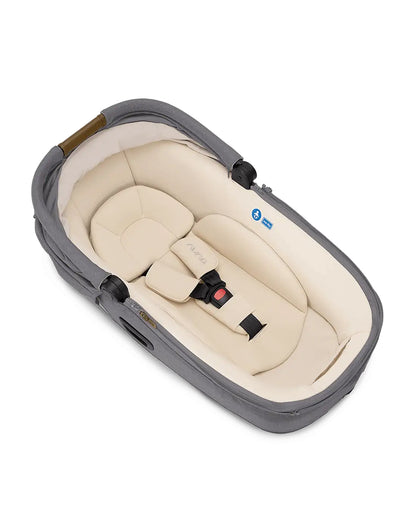 Nuna Cari NEXT Baby Carry Cot-Doubling As Car Seat & Carry Cot-3 Point Harness-With Organic Jersey Infant Insert & Dream Drape-2 Years Warranty-For 0 to 12M (Upto 13 Kg)-Granite