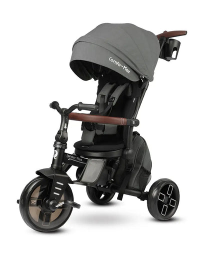 Qplay Comfo Max 7-in-1 Trike-Height Adjustable Parent Handle Bar-360 Degrees Rotating Seat-Adjustable Backrest-Foldable Frame-With Detachable Backpack-For 10M to 6Y (Upto 25 Kg)-Grey