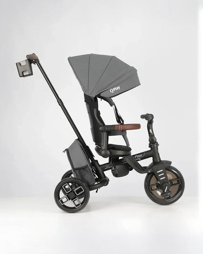 Qplay Comfo Max 7-in-1 Trike-Height Adjustable Parent Handle Bar-360 Degrees Rotating Seat-Adjustable Backrest-Foldable Frame-With Detachable Backpack-For 10M to 6Y (Upto 25 Kg)-Grey