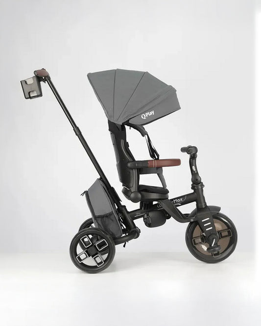 Qplay Comfo Max 7-in-1 Trike-Height Adjustable Parent Handle Bar-360 Degrees Rotating Seat-Adjustable Backrest-Foldable Frame-With Detachable Backpack-For 10M to 6Y (Upto 25 Kg)-Grey