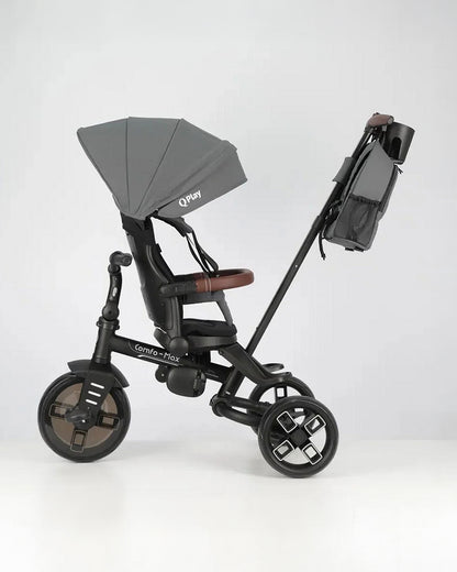 Qplay Comfo Max 7-in-1 Trike-Height Adjustable Parent Handle Bar-360 Degrees Rotating Seat-Adjustable Backrest-Foldable Frame-With Detachable Backpack-For 10M to 6Y (Upto 25 Kg)-Grey