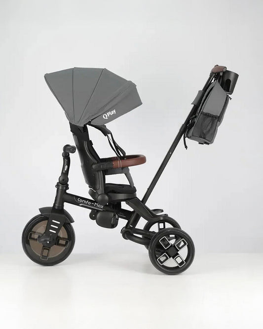 Qplay Comfo Max 7-in-1 Trike-Height Adjustable Parent Handle Bar-360 Degrees Rotating Seat-Adjustable Backrest-Foldable Frame-With Detachable Backpack-For 10M to 6Y (Upto 25 Kg)-Grey