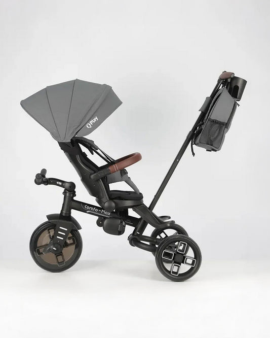 Qplay Comfo Max 7-in-1 Trike-Height Adjustable Parent Handle Bar-360 Degrees Rotating Seat-Adjustable Backrest-Foldable Frame-With Detachable Backpack-For 10M to 6Y (Upto 25 Kg)-Grey