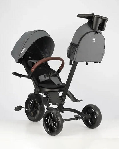 Qplay Comfo Max 7-in-1 Trike-Height Adjustable Parent Handle Bar-360 Degrees Rotating Seat-Adjustable Backrest-Foldable Frame-With Detachable Backpack-For 10M to 6Y (Upto 25 Kg)-Grey