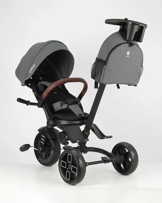 Qplay Comfo Max 7-in-1 Trike-Height Adjustable Parent Handle Bar-360 Degrees Rotating Seat-Adjustable Backrest-Foldable Frame-With Detachable Backpack-For 10M to 6Y (Upto 25 Kg)-Grey
