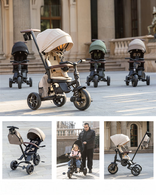 Qplay Comfo Max 7-in-1 Trike-Height Adjustable Parent Handle Bar-360 Degrees Rotating Seat-Adjustable Backrest-Foldable Frame-With Detachable Backpack-For 10M to 6Y (Upto 25 Kg)-Grey