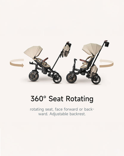 Qplay Comfo Max 7-in-1 Trike-Height Adjustable Parent Handle Bar-360 Degrees Rotating Seat-Adjustable Backrest-Foldable Frame-With Detachable Backpack-For 10M to 6Y (Upto 25 Kg)-Grey