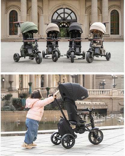 Qplay Comfo Max 7-in-1 Trike-Height Adjustable Parent Handle Bar-360 Degrees Rotating Seat-Adjustable Backrest-Foldable Frame-With Detachable Backpack-For 10M to 6Y (Upto 25 Kg)-Olive Green