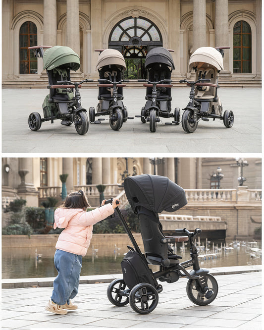 Qplay Comfo Max 7-in-1 Trike-Height Adjustable Parent Handle Bar-360 Degrees Rotating Seat-Adjustable Backrest-Foldable Frame-With Detachable Backpack-For 10M to 6Y (Upto 25 Kg)-Grey