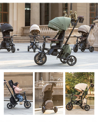 Qplay Comfo Max 7-in-1 Trike-Height Adjustable Parent Handle Bar-360 Degrees Rotating Seat-Adjustable Backrest-Foldable Frame-With Detachable Backpack-For 10M to 6Y (Upto 25 Kg)-Grey