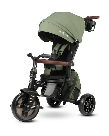 Qplay Comfo Max 7-in-1 Trike-Height Adjustable Parent Handle Bar-360 Degrees Rotating Seat-Adjustable Backrest-Foldable Frame-With Detachable Backpack-For 10M to 6Y (Upto 25 Kg)-Olive Green