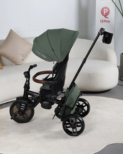Qplay Comfo Max 7-in-1 Trike-Height Adjustable Parent Handle Bar-360 Degrees Rotating Seat-Adjustable Backrest-Foldable Frame-With Detachable Backpack-For 10M to 6Y (Upto 25 Kg)-Olive Green