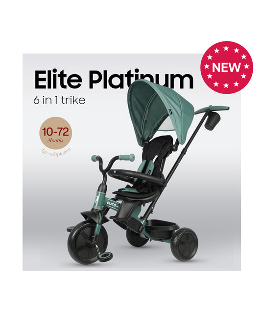 Qplay Elite Platinum 6 in 1 Trike-Height Adjustable Parent Handle Bar-360 Degrees Rotating Seat-5 Point Harness-For 10M to 6Y (Upto 25 Kg)-Green