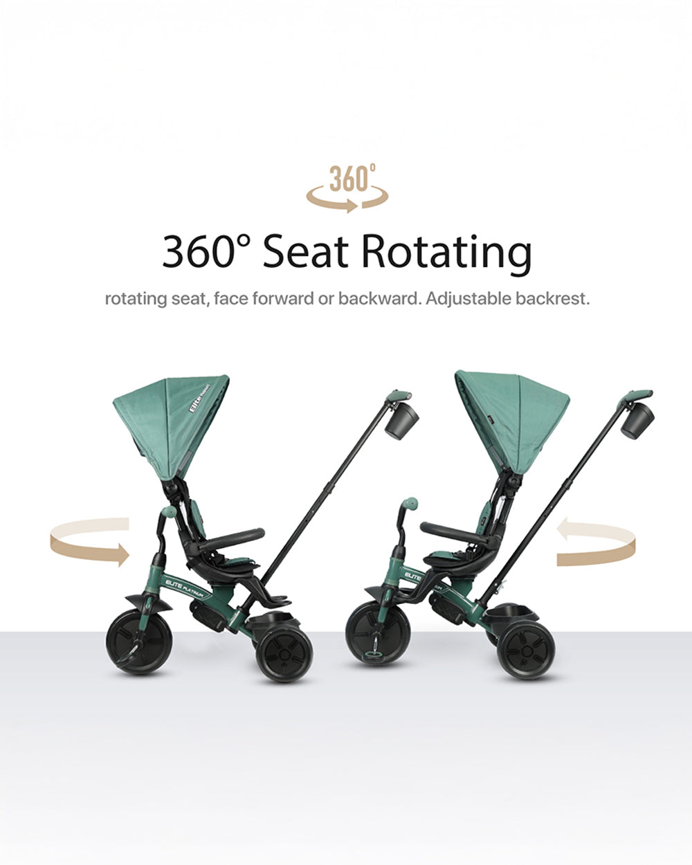 Qplay Elite Platinum in Trike-Height Adjustable Parent Handle Bar-360 Degrees Rotating Seat-5 Point Harness-For 10M to 6Y (Upto 25 Kg)-Green