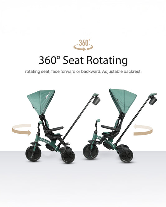 Qplay Elite Platinum 6 in 1 Trike-Height Adjustable Parent Handle Bar-360 Degrees Rotating Seat-5 Point Harness-For 10M to 6Y (Upto 25 Kg)-Green