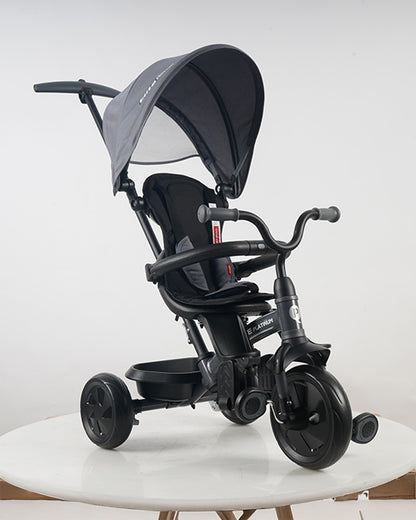 Qplay Elite Platinum 6 in 1 Trike-Height Adjustable Parent Handle Bar-360 Degrees Rotating Seat-5 Point Harness-For 10M to 6Y (Upto 25 Kg)-Dark Grey