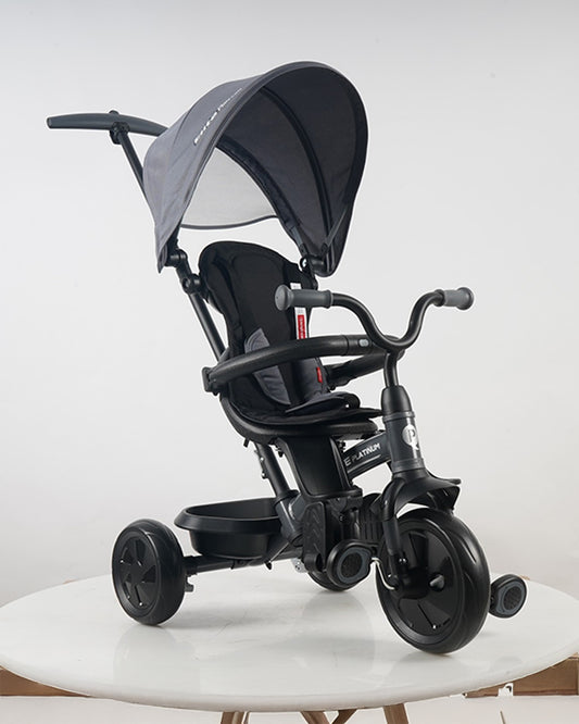 Qplay Elite Platinum 6 in 1 Trike-Height Adjustable Parent Handle Bar-360 Degrees Rotating Seat-5 Point Harness-For 10M to 6Y (Upto 25 Kg)-Dark Grey