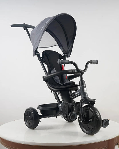 Qplay Elite Platinum 6 in 1 Trike-Height Adjustable Parent Handle Bar-360 Degrees Rotating Seat-5 Point Harness-For 10M to 6Y (Upto 25 Kg)-Dark Grey