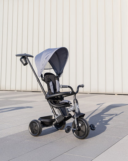 Qplay Elite Platinum 6 in 1 Trike-Height Adjustable Parent Handle Bar-360 Degrees Rotating Seat-5 Point Harness-For 10M to 6Y (Upto 25 Kg)-Dark Grey