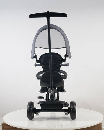 Qplay Elite Platinum 6 in 1 Trike-Height Adjustable Parent Handle Bar-360 Degrees Rotating Seat-5 Point Harness-For 10M to 6Y (Upto 25 Kg)-Dark Grey