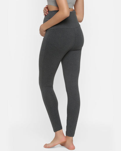 Wobbly Walk Dim Grey Maternity Leggings-Solid Color-Cotton Lycra-Skinny Fit-Bump Friendly