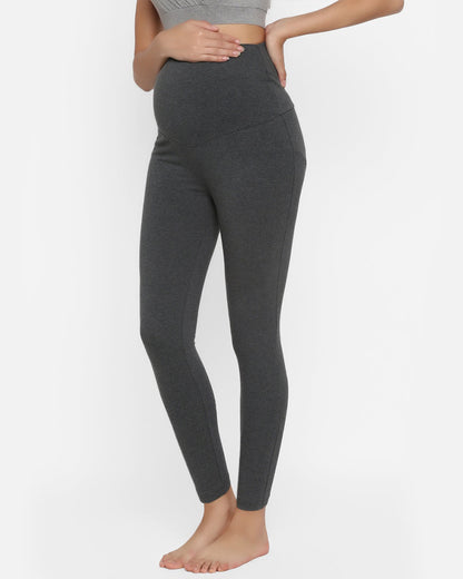 Wobbly Walk Dim Grey Maternity Leggings-Solid Color-Cotton Lycra-Skinny Fit-Bump Friendly