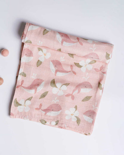 Cocoon Care Pink Whale Bamboo Muslin Swaddle-Peach-Infant Wraps