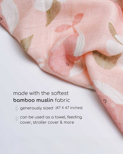 Cocoon Care Pink Whale Bamboo Muslin Swaddle-Peach-Infant Wraps