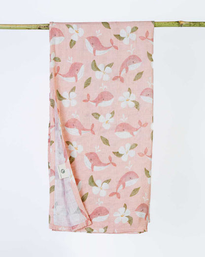 Cocoon Care Pink Whale Bamboo Muslin Swaddle-Peach-Infant Wraps