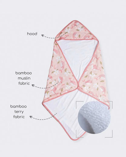 Cocoon Care Baby Hooded Towel-Bamboo Terry-Pink Whale & Me