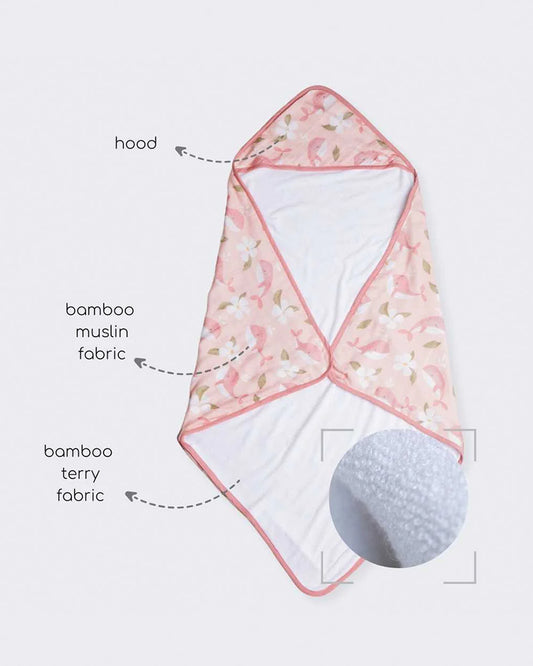 Cocoon Care Baby Hooded Towel-Bamboo Terry-Pink Whale & Me