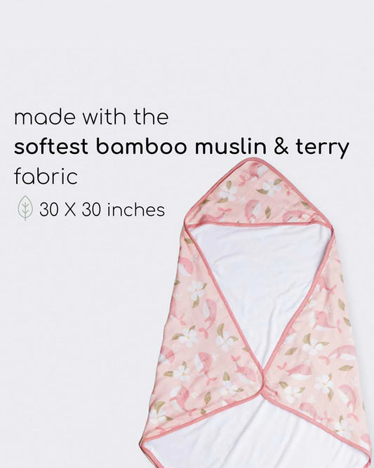 Cocoon Care Baby Hooded Towel-Bamboo Terry-Pink Whale & Me
