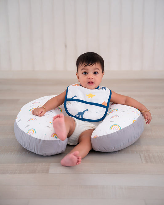 Aariro Organic Cotton Classic Muslin Bib-Multi Layered & Reversible-Under The Sea-For Infants