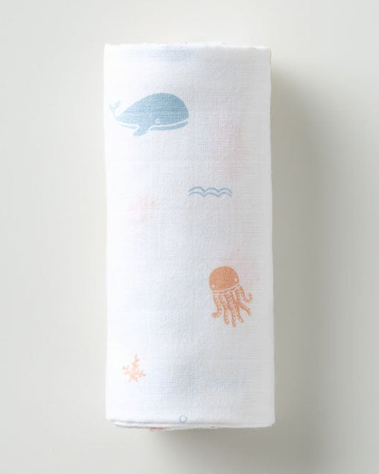 Aariro Muslin Swaddle-Under The Sea-Pack of 2-Organic Cotton-Infant Wraps