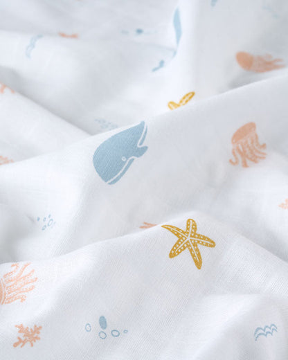 Aariro Muslin Swaddle-Under The Sea-Pack of 2-Organic Cotton-Infant Wraps