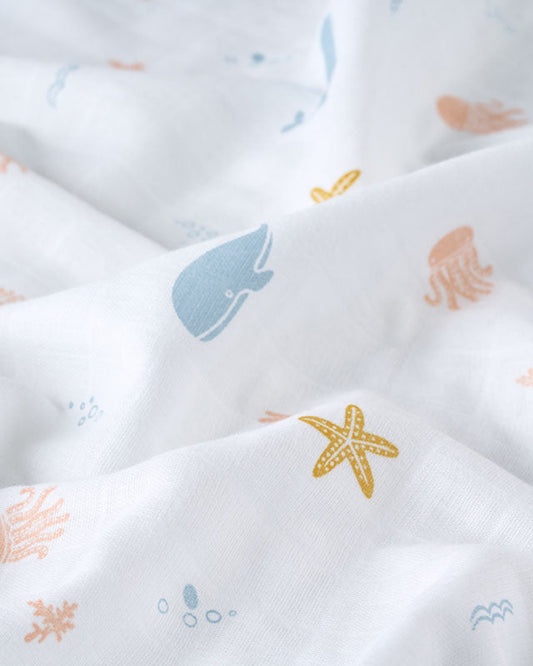 Aariro Muslin Swaddle-Under The Sea-Pack of 2-Organic Cotton-Infant Wraps
