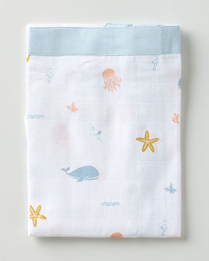 Aariro White & Light Blue Under The Sea Print Nursing Cover-Organic Cotton-Free Size