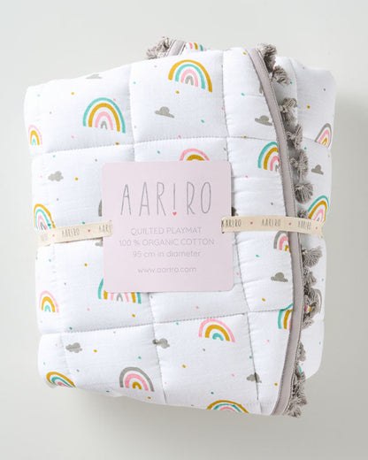 Aariro Follow The Rainbow Round Playmat-100% Organic Cotton-Hypoallergenic & Non-Toxic-0 to 6M